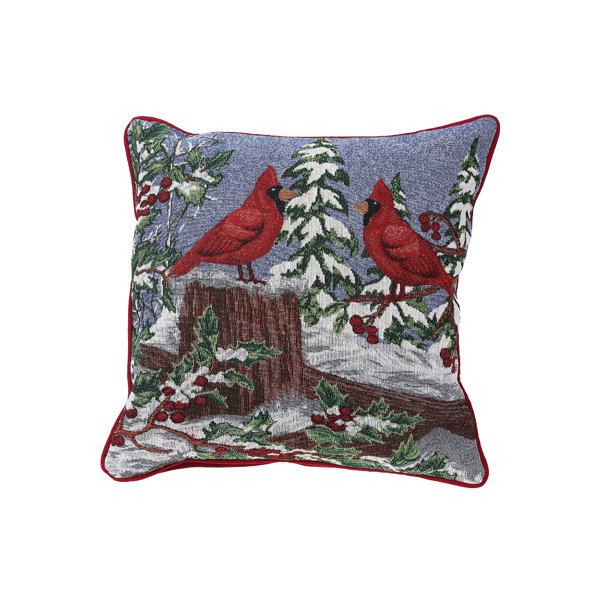 The Holiday Aisle® Tapestry Cushion (Cardinals On Fence) (18 X 18